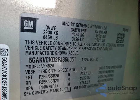 2015 Buick Enclave from USA, damaged, VIN 5GAKVCKD2FJ368051